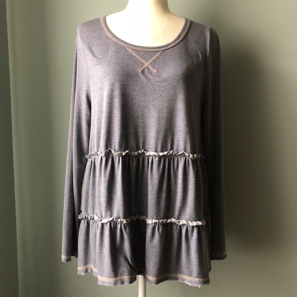 Boutique lightweight ruffle sweatshirt